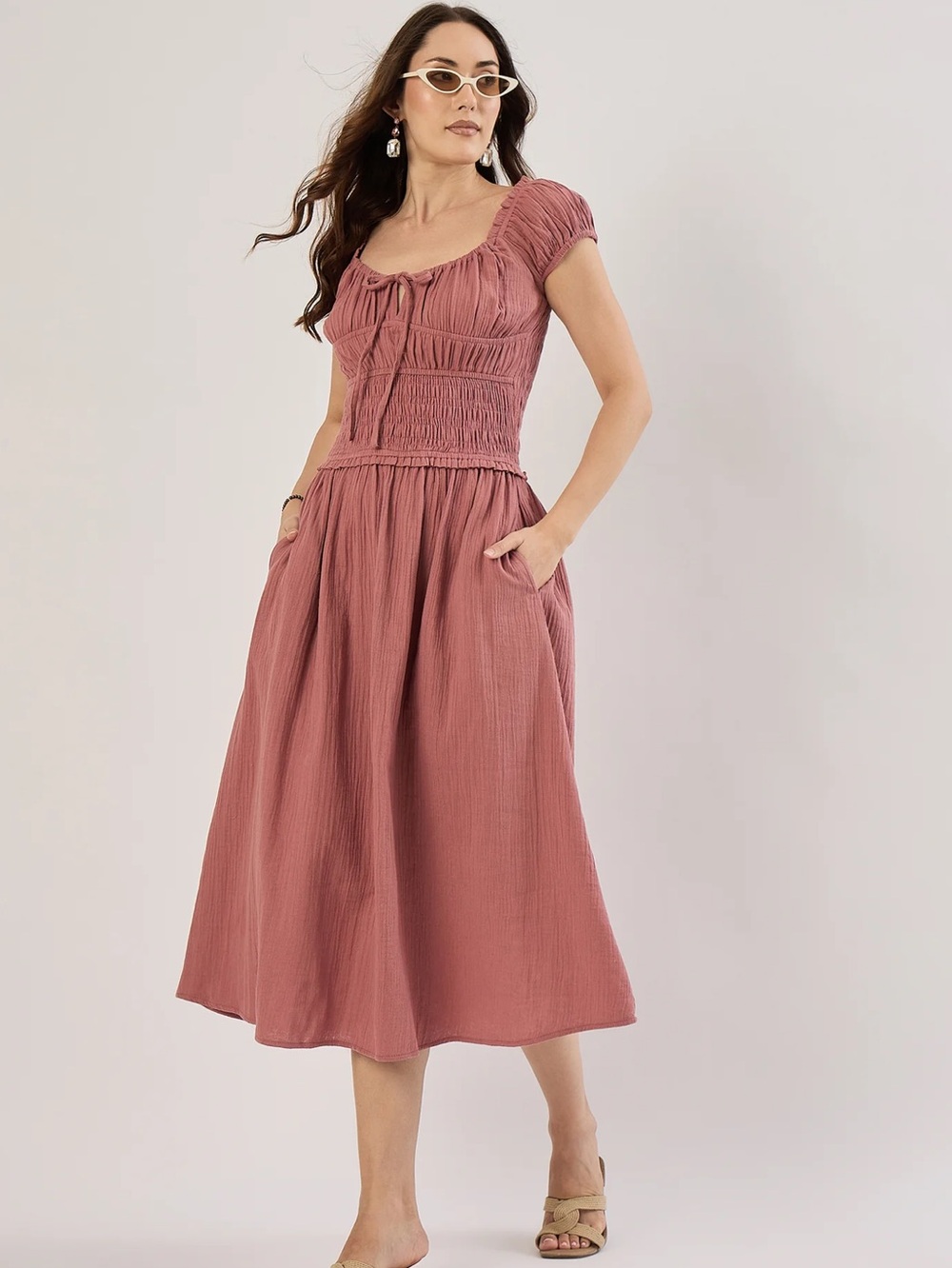 Dusty Rose Pink Off-Shoulder Summer Dress